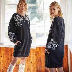 Anthropologie / Daily Practice Embroidered Sweatshirt Tunic Dress